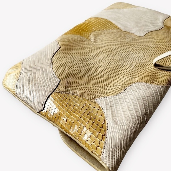 Carlo Fiori Italy Clutch Envelope Bag Genuine Snakeskin & Iguana Patchwork 13x7 - Picture 10 of 14